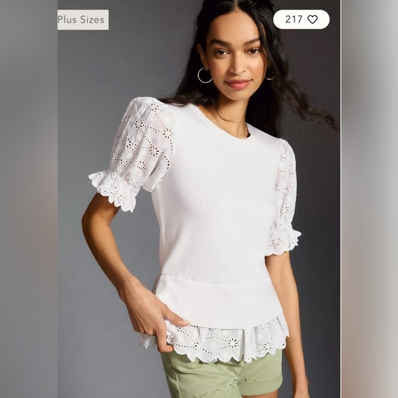 Anthropologie Tops - Anthropologie English Factory Eyelet Puff-Sleeve Sweater Tee Size M